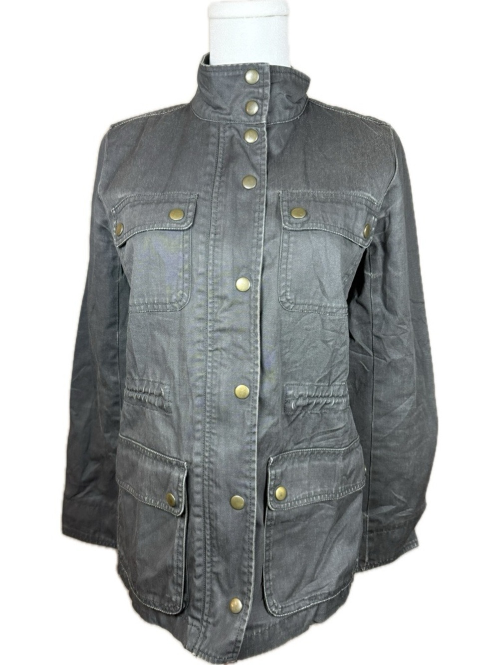 J. Crew Women's Gray Olive Green Military Style Button Front Jacket